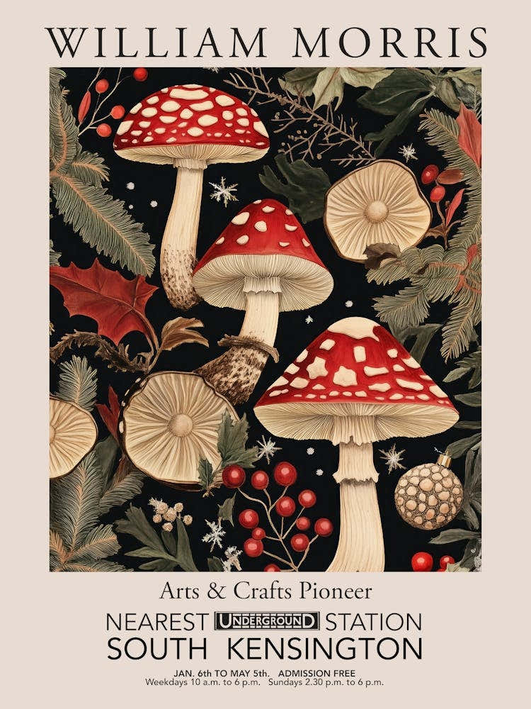 William Morris Prints Mushrooms Christmas Gift Winter Vintage
