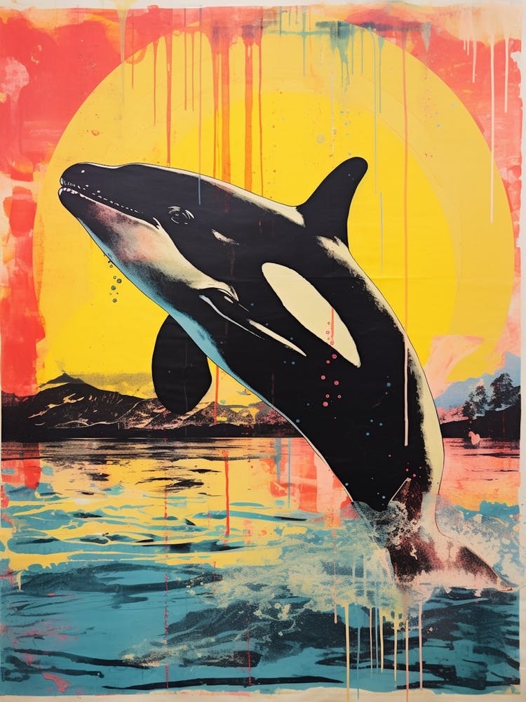 Orca Whale Pop Art Risograph Inspired 2