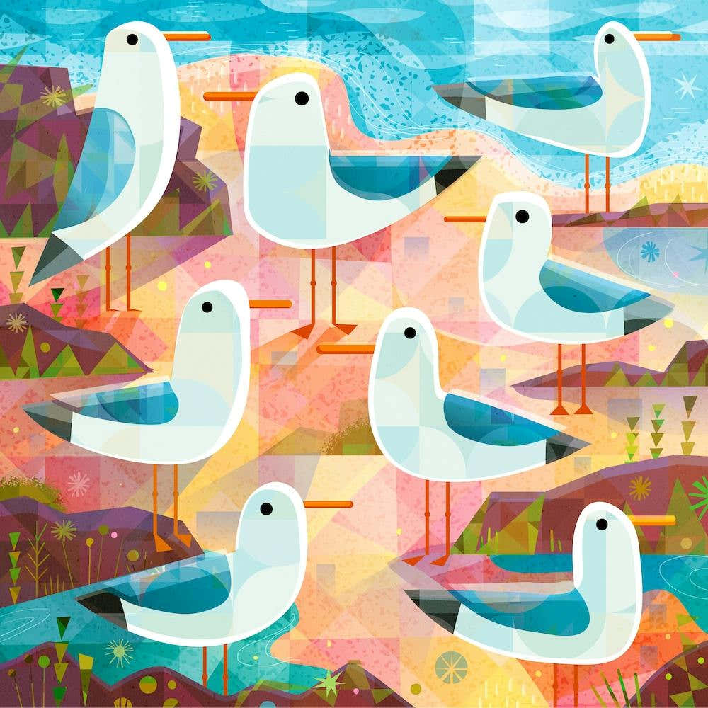 Seagulls On The Shore Square