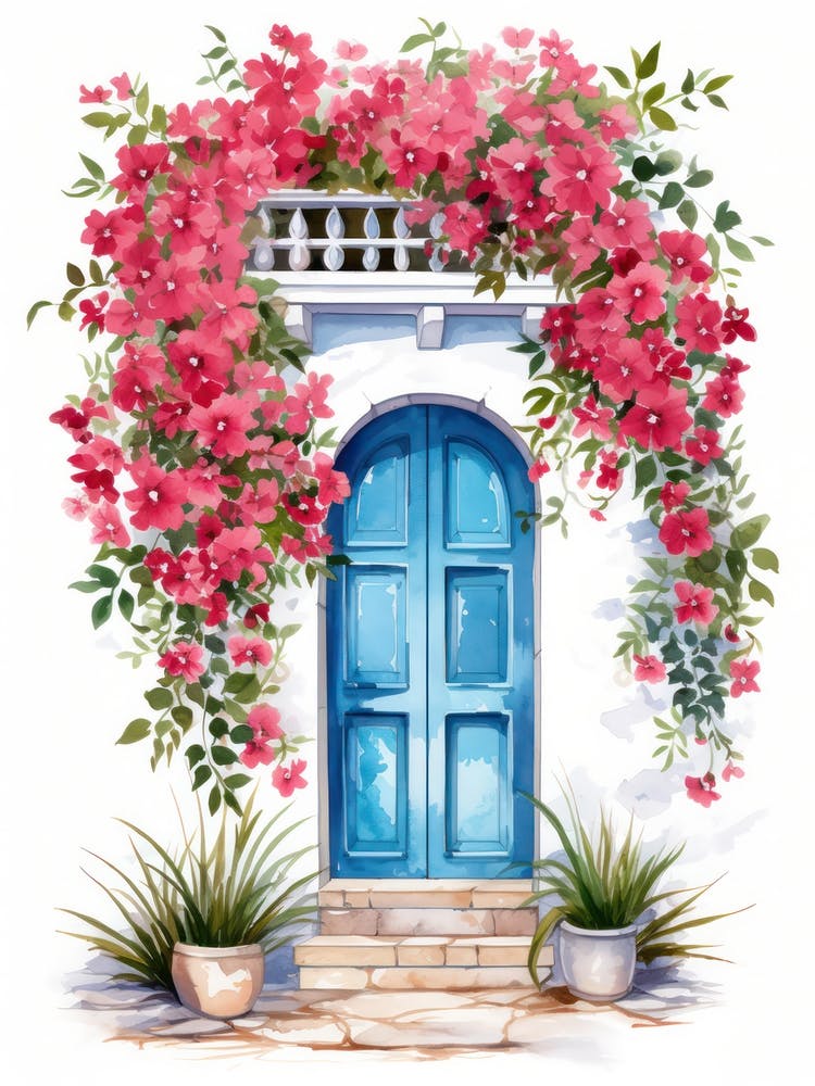 Athens, Greece   Mediterranean Doors Watercolour Painting 1