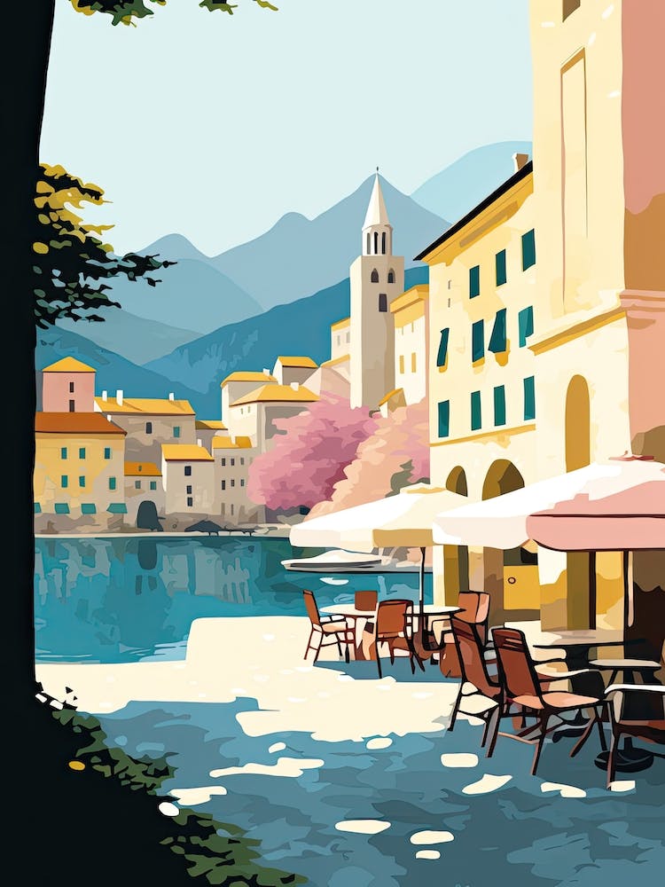 Kotor, Montenegro, Flat Pastels Tones Illustration 1