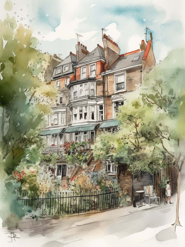 London Fields London Neighborhood, Watercolour 1
