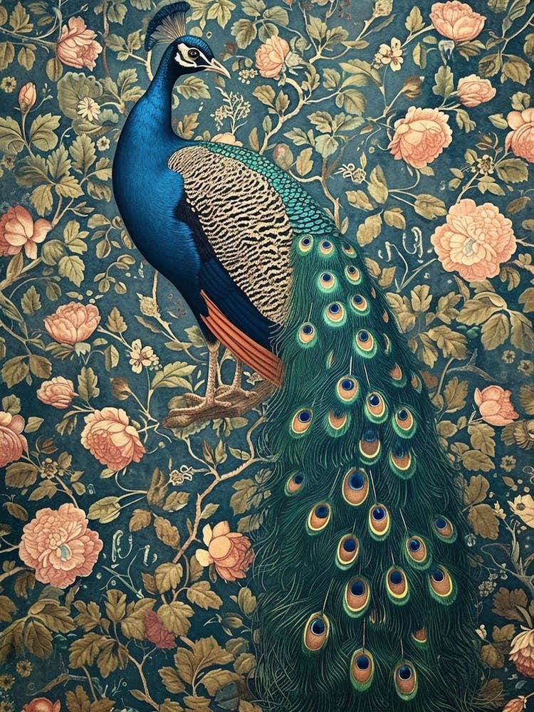 Turquoise Floral Peacock Wallpaper