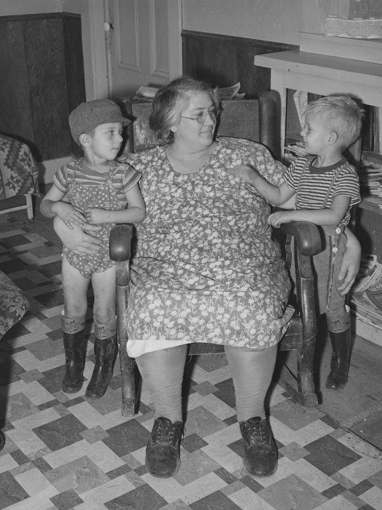 Wife Of Jo Webster With Their Two Sons In Their Farm Home In El Camino District, Tehama County, California By Russell
