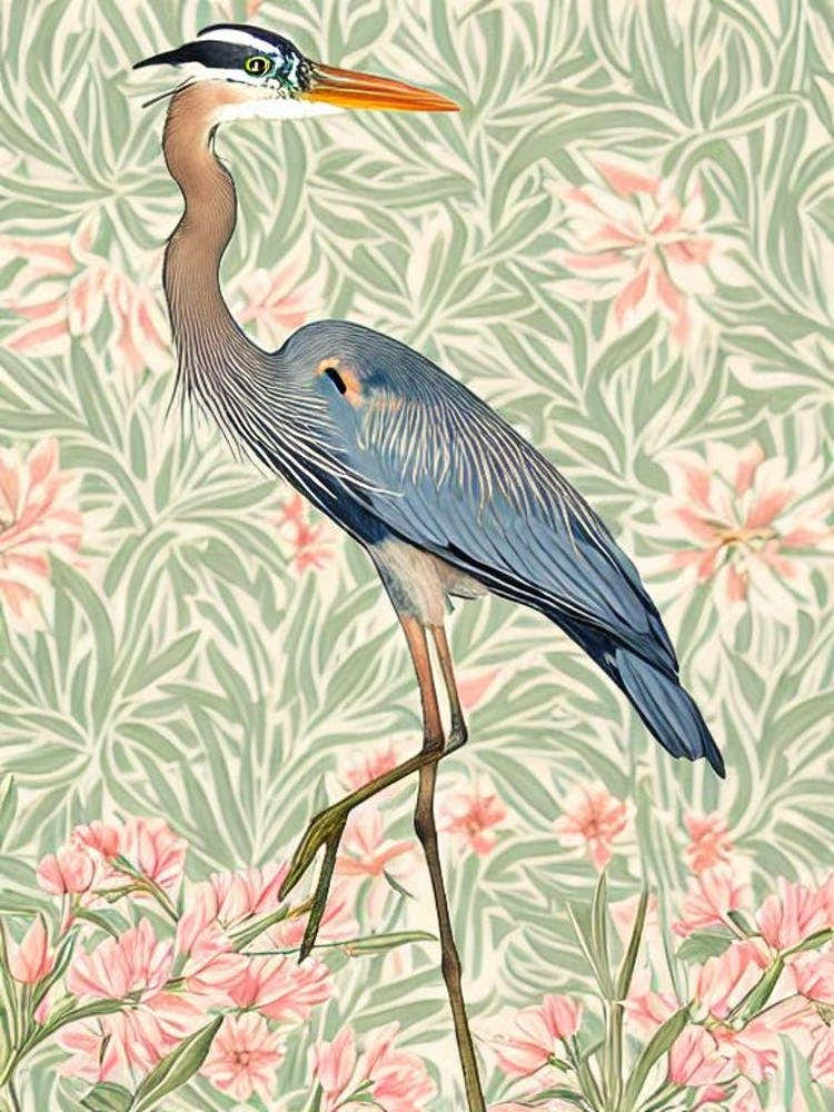Great Blue Heron William Morris Style Bird