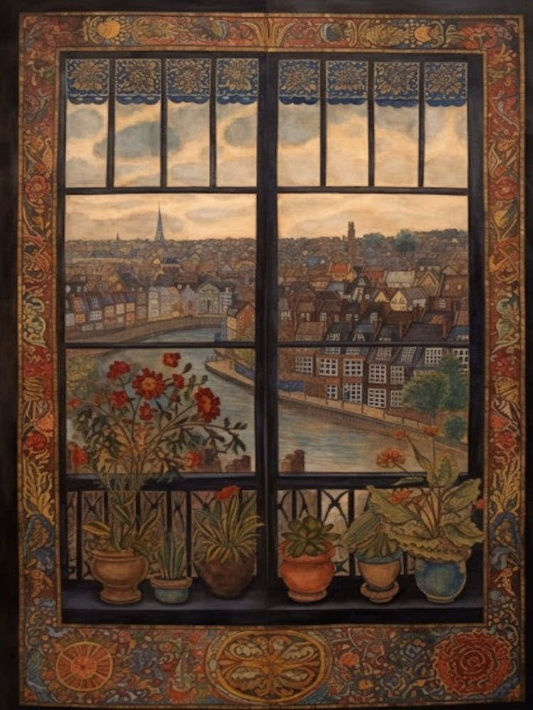 A Window View Of Amsterdam In The Style Of Art Nouveau 2