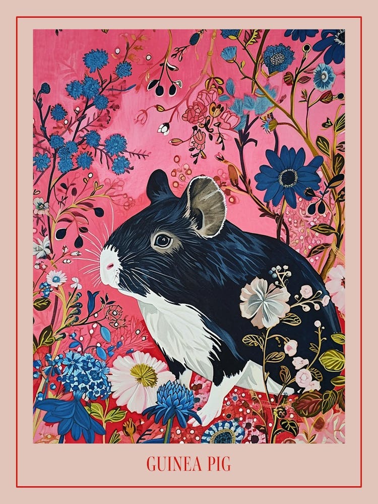 Floral Animal Painting Guinea Pig 2 Poster