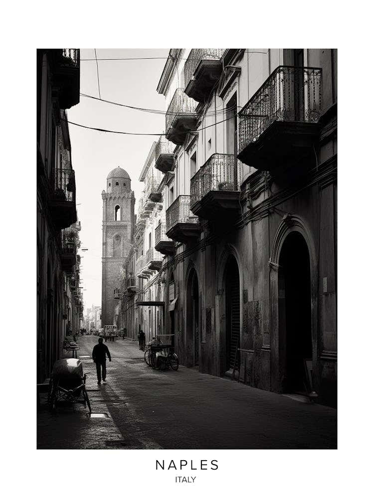 Poster Of Naples, Italy, Black And White Analogue Photography 2