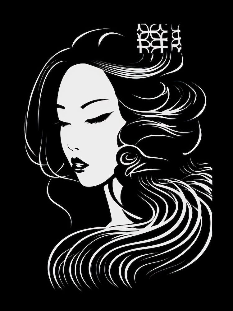 Geisha Black And White Vector Illustration 4