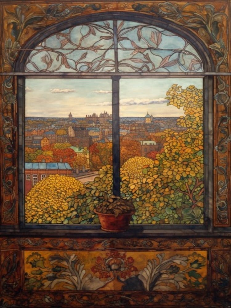 A Window View Of Berlin In The Style Of Art Nouveau 1