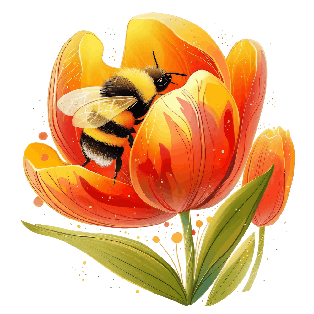 Watercolor Bumblebee on Flower 7