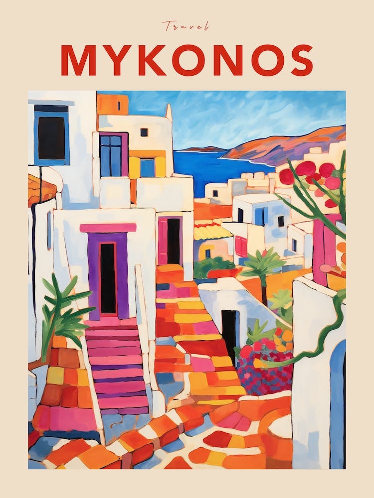 Mykonos Greece Fauvist Travel Poster