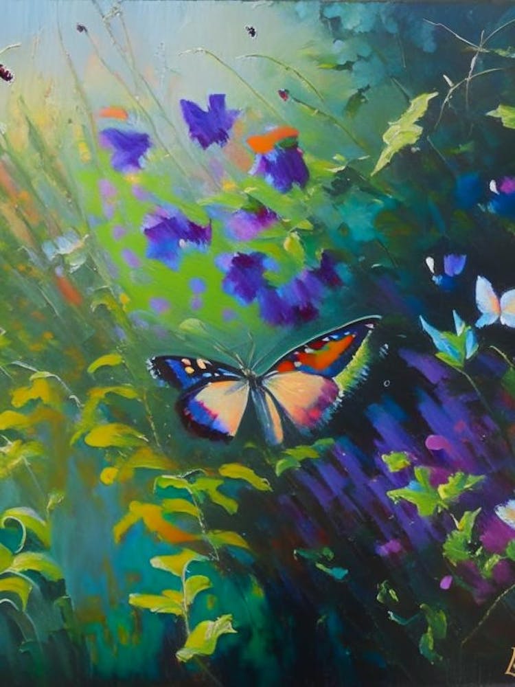 Butterfly In Garden Oil Painting 1