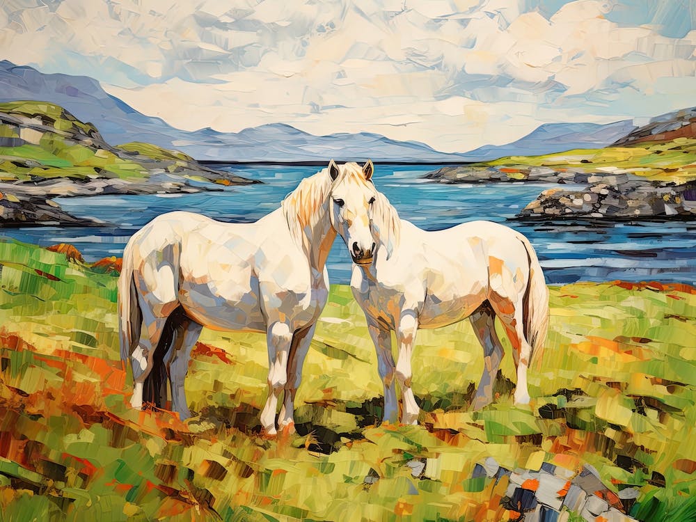 Horses Painting In County Kerry, Ireland, Landscape 1