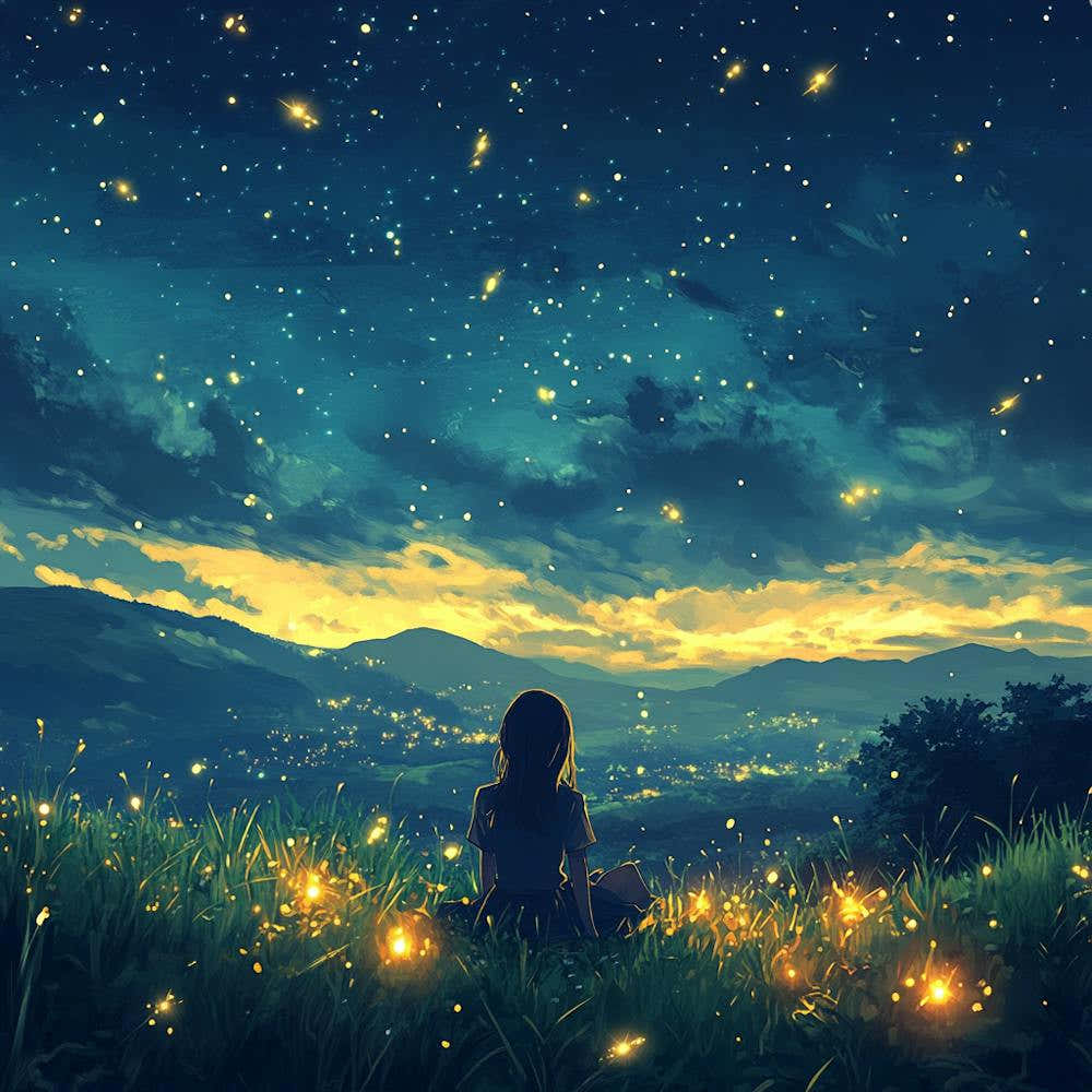 Girl Watching Stars In The Sky
