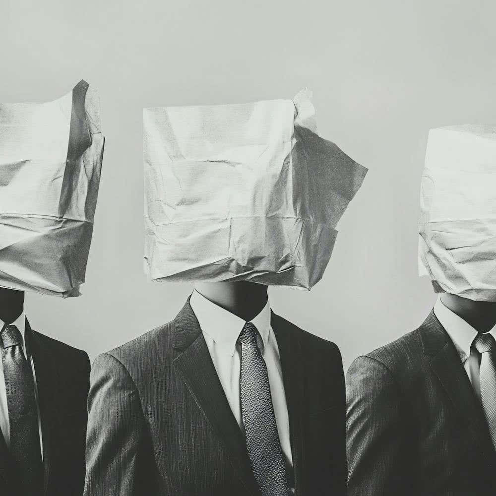 Three Men With Paper Bags On Their Heads