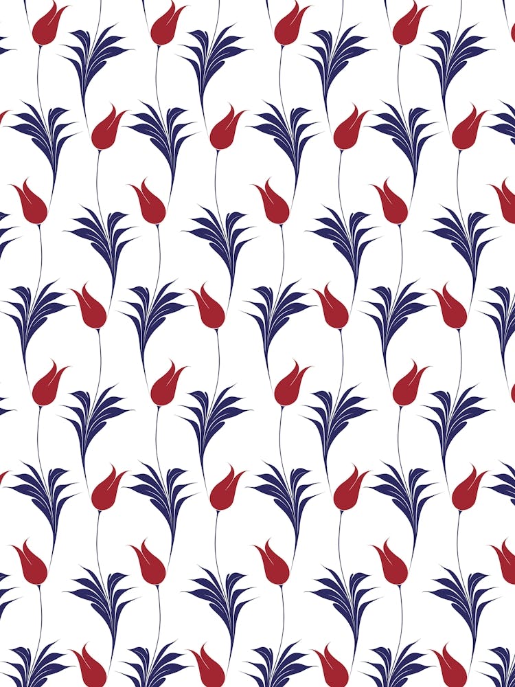 Red And Blue Tulips - Iznik Turkish pattern, floral decor