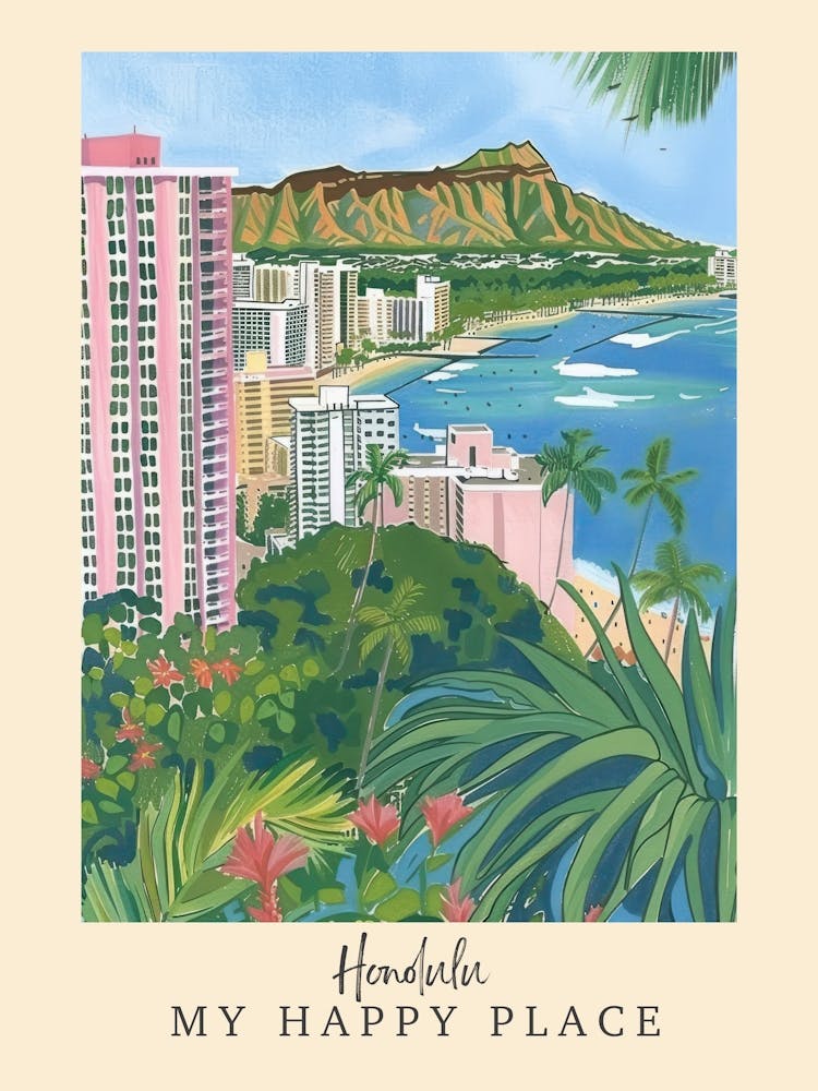 My Happy Place Honolulu 2 Travel Poster