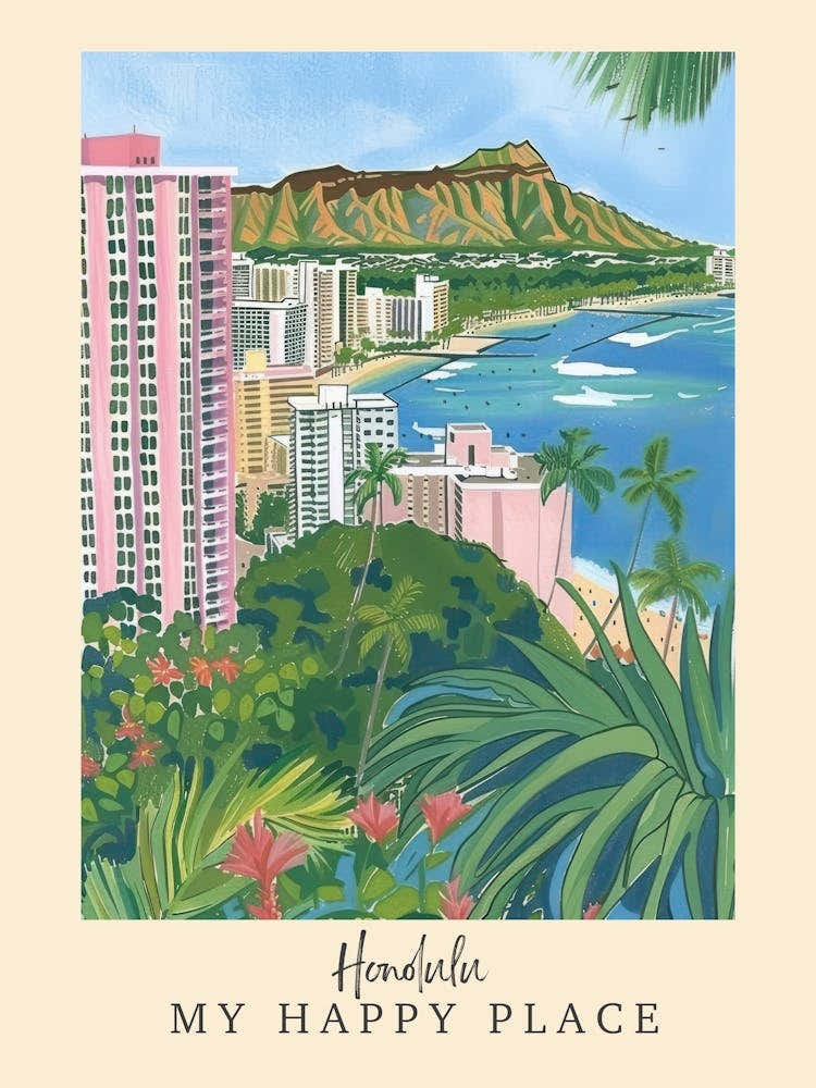 My Happy Place Honolulu 2 Travel Poster