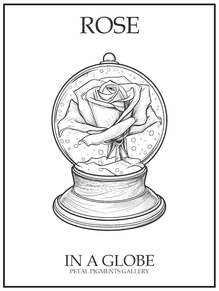 Rose In A Globe Line Drawing 4 Poster