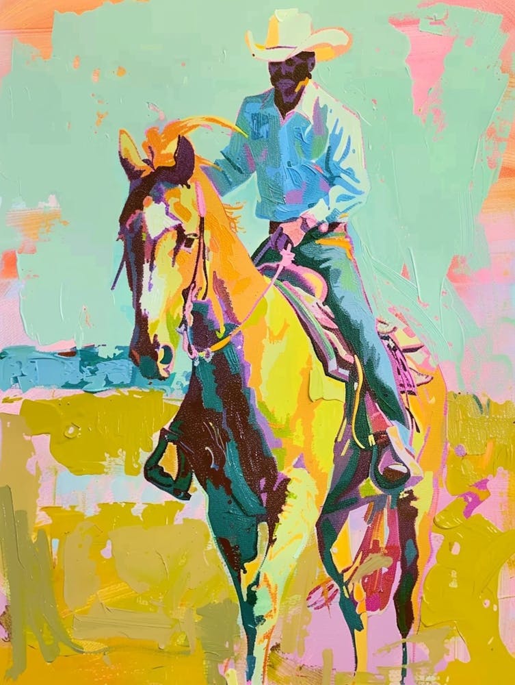 Blue And Yellow Cowboy Painting 1