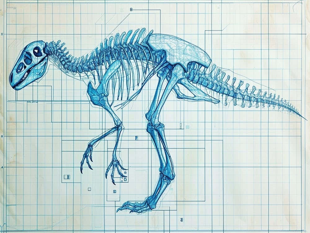 Parasaurolophus Skeleton Hand Drawn Blueprint 1