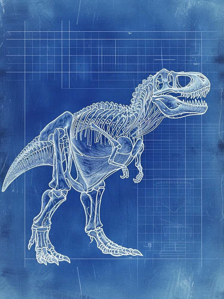 T Rex Skeleton Blue Print Inspired