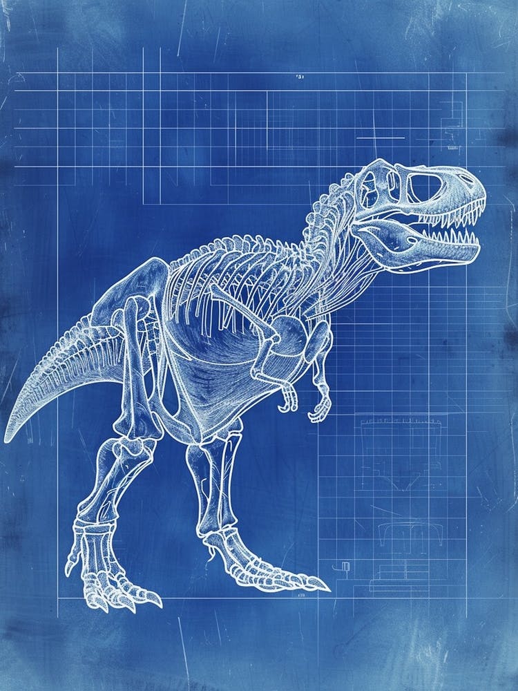 T Rex Skeleton Blue Print Inspired
