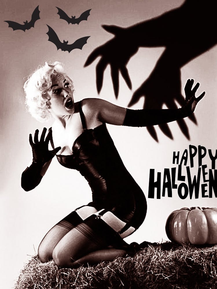 Sexy Pin Up Girl And Big Scary Hands Behind