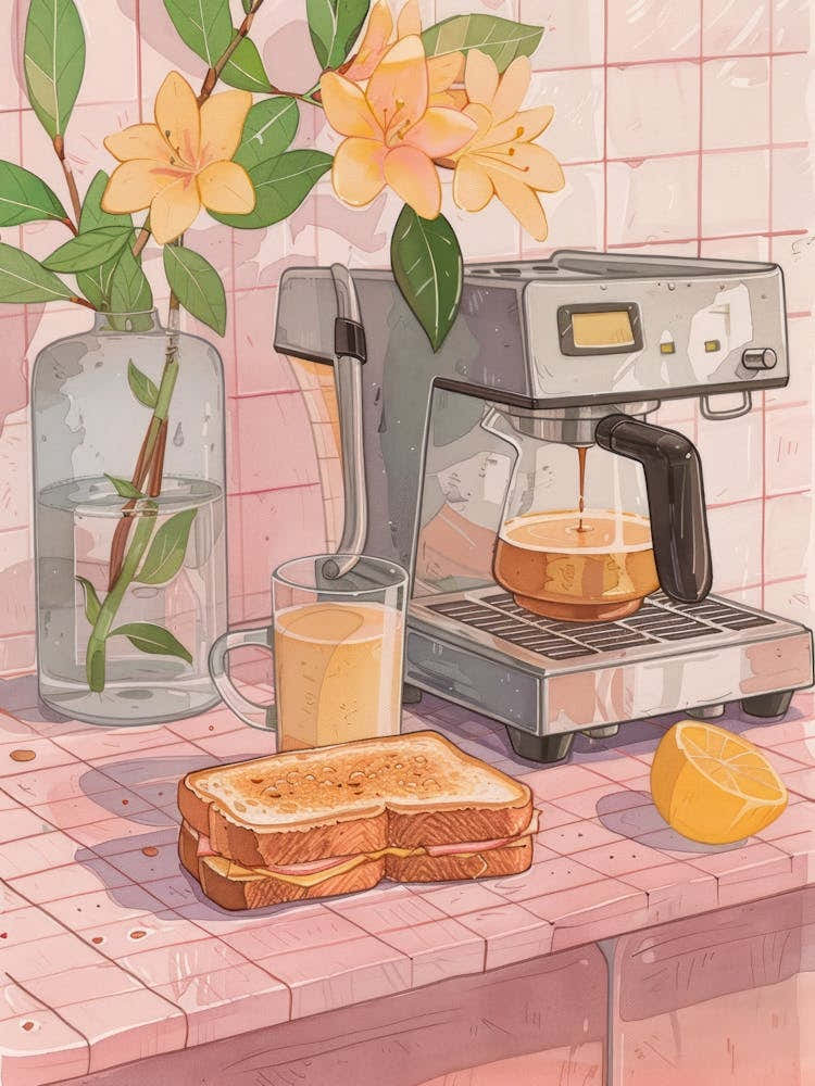 Pink Breakfast Food Coffee And Toastie 3