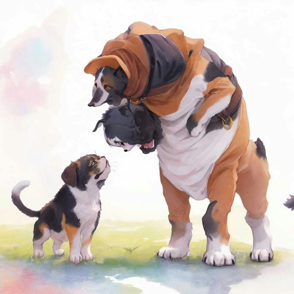 A Big Dog Playing With A Small Cat Painted 1 Optimized