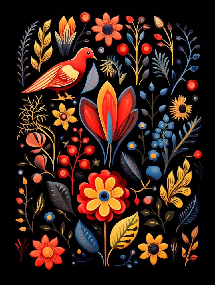 Folk Bird Illustration Cardinal 2