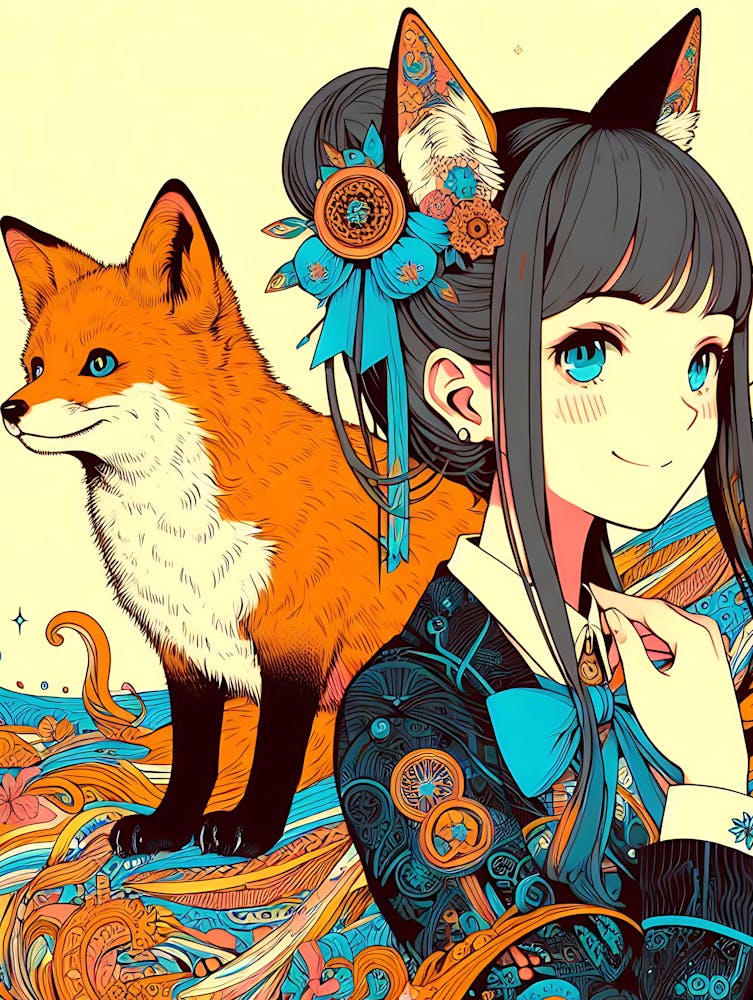 Pretty Anime Girl with Fox 15