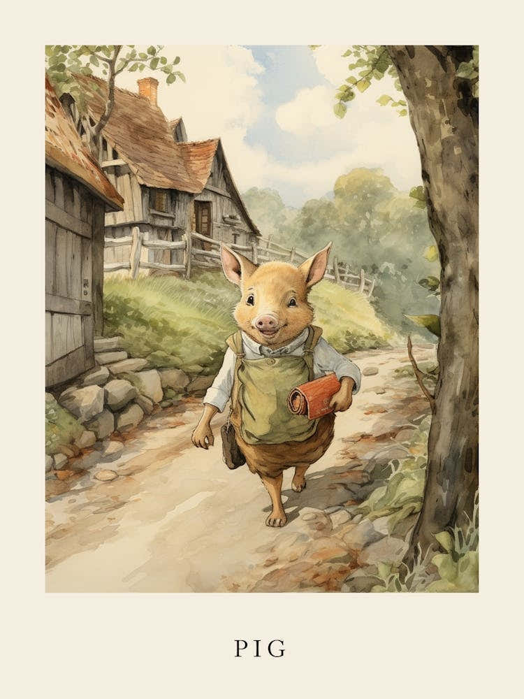 Beatrix Potter Inspired  Animal Watercolour Pig 1