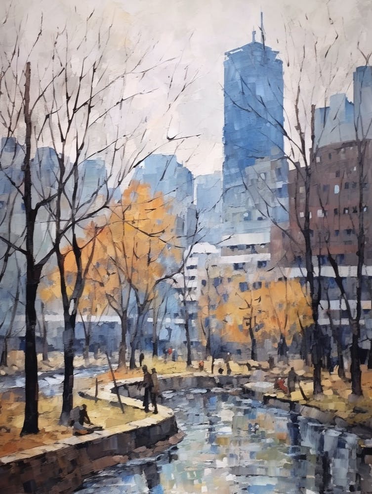 Winter City Park Painting Cheonggyecheon Park Seoul 6