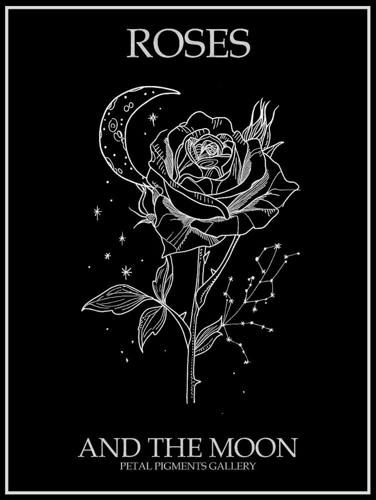 Roses And The Moon Line Drawing 1 Poster Inverted