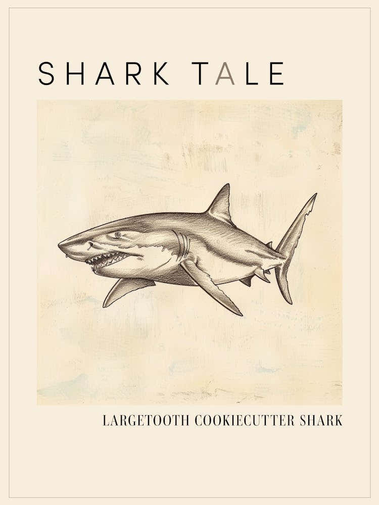 Largetooth Cookiecutter Shark Vintage Illustration 2 Poster