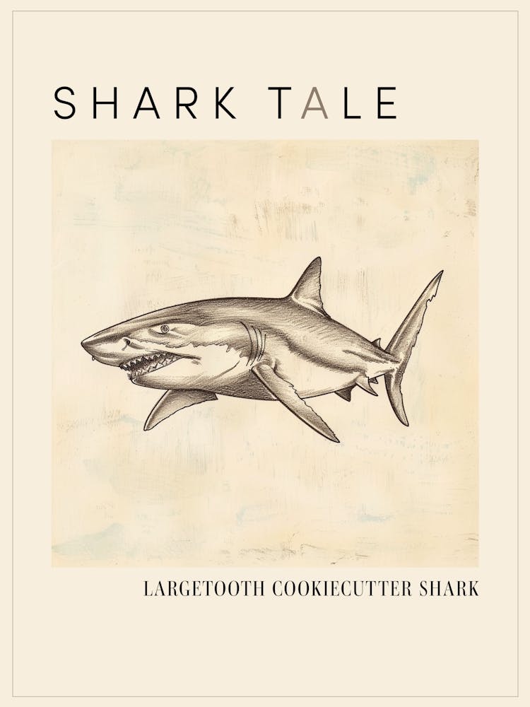 Largetooth Cookiecutter Shark Vintage Illustration 2 Poster