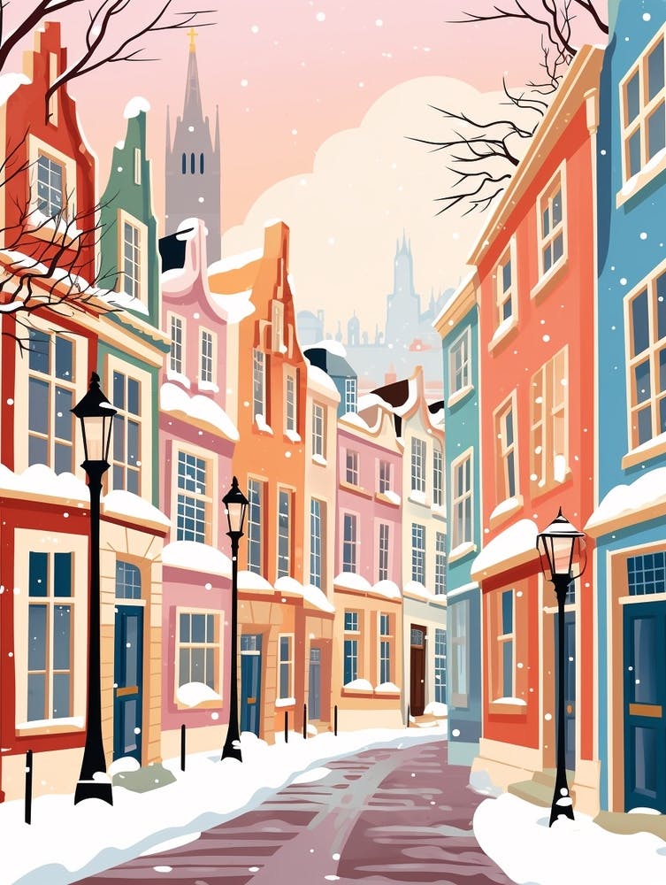 Vintage Winter Travel Illustration York United Kingdom 1