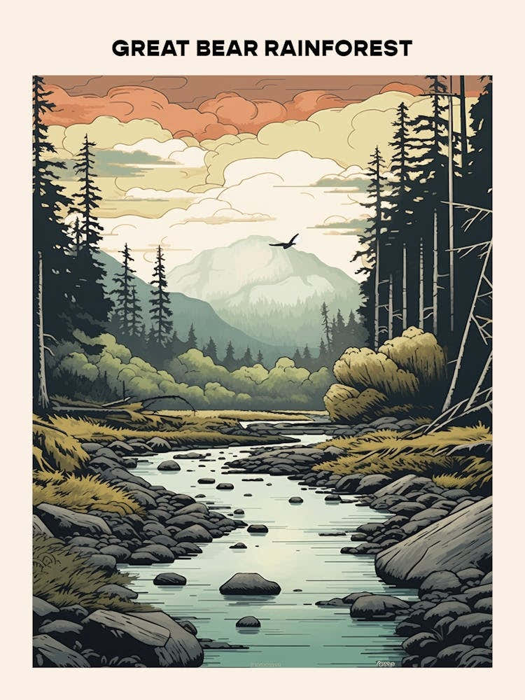 Great Bear Rainforest Midcentury Travel Poster