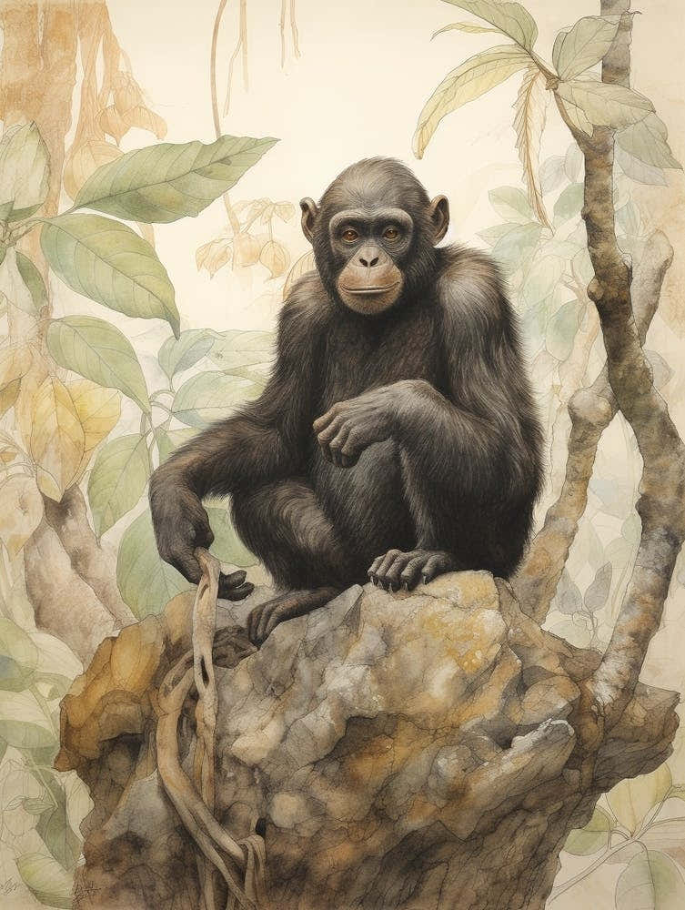 Storybook Animal Watercolour Bonobo 4