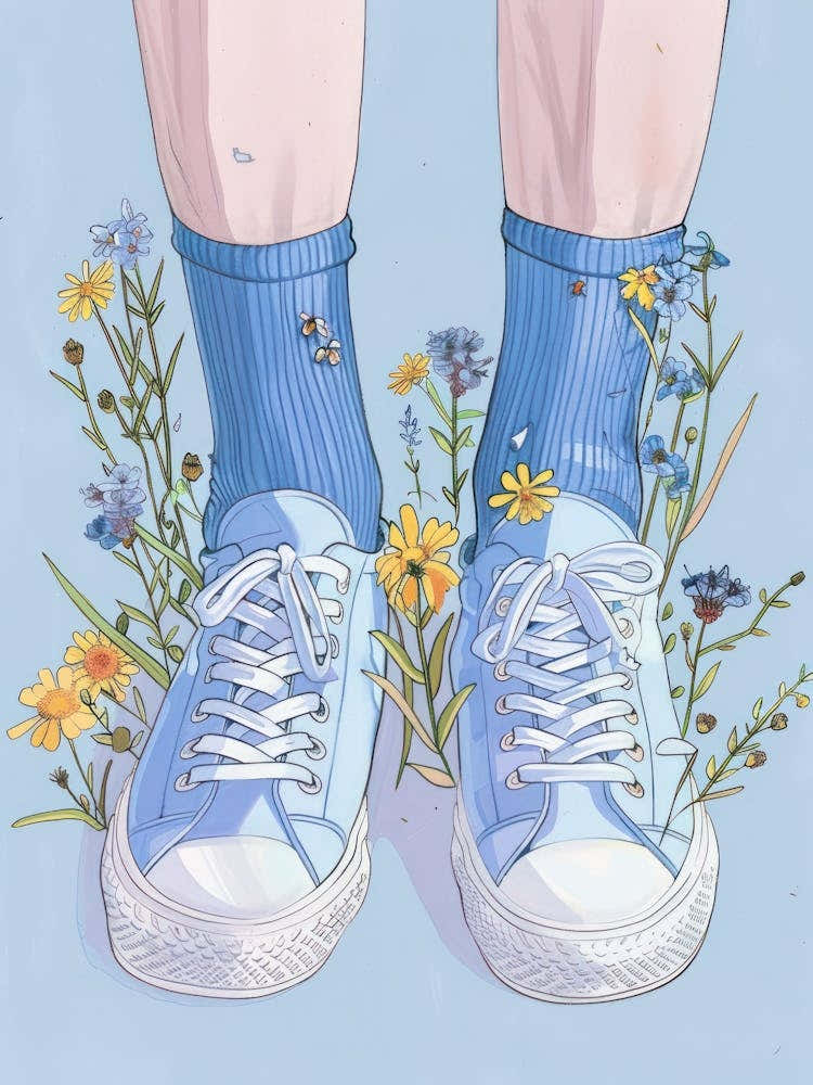 Blue Girl Shoes With Flowers 3