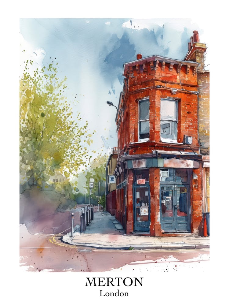 Merton London Borough   Street Watercolour 1 Poster