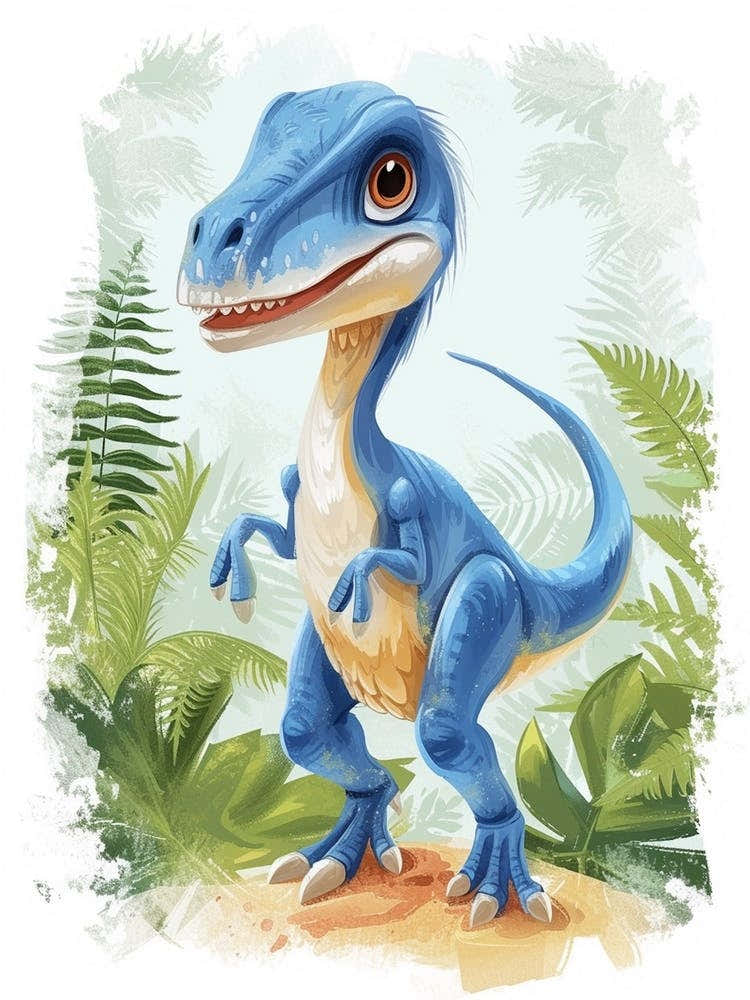 Cartoon Microraptor Dinosaur Watercolour 3