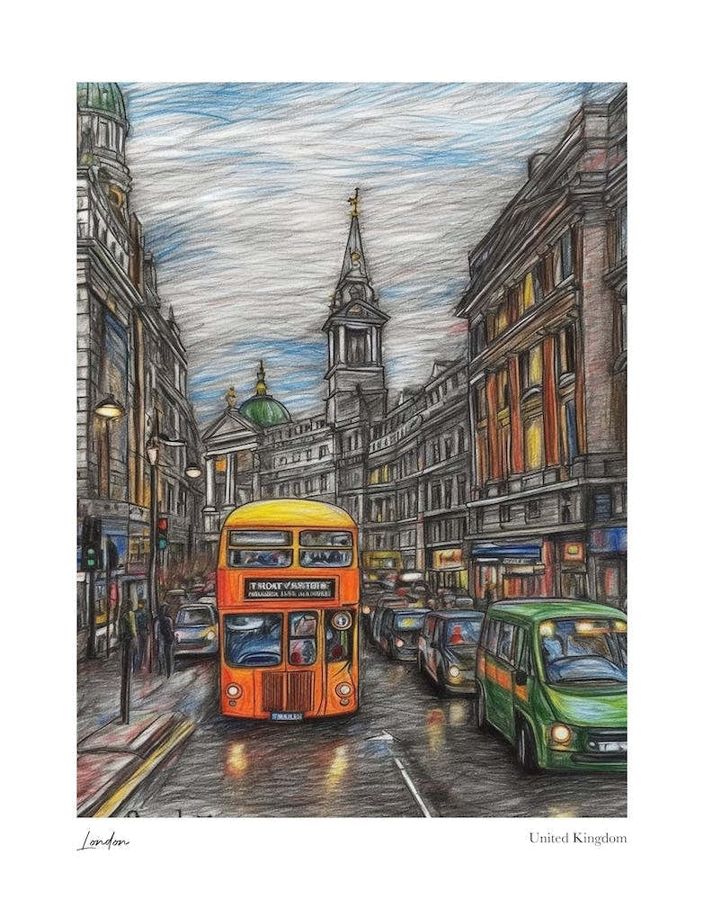 London United Kingdom Drawing Pencil Style 4 Travel Poster