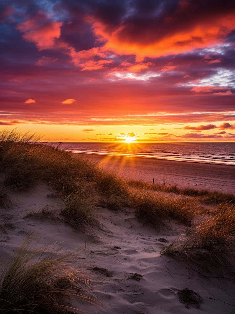 Formby Beach Merseyside With The Sun Set, Vibrant Painting 3