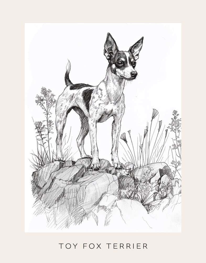 Toy Fox Terrier Dog Line Sketch 1 Poster