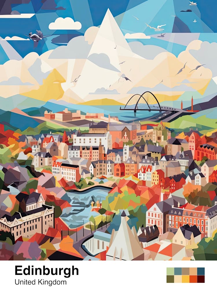 Edinburgh, United Kingdom, Geometric Illustration 4 Poster