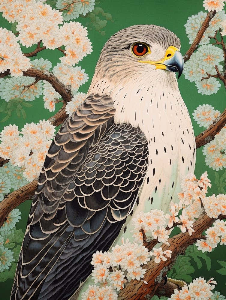Ohara Koson Inspired Bird Painting Falcon 1