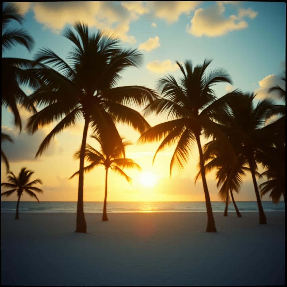 Sunset through palm trees